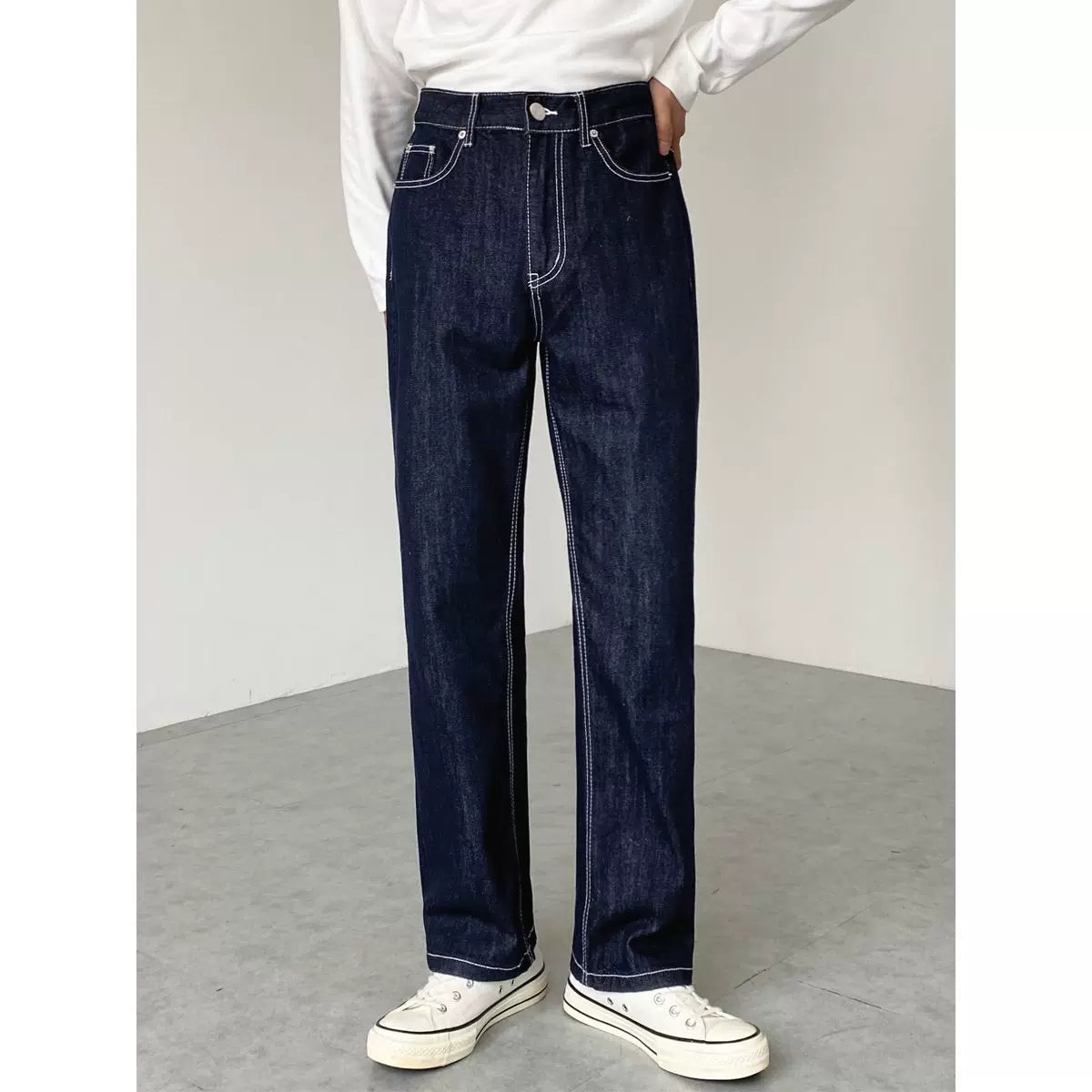 Dark Wash Casual Straight Leg Jeans