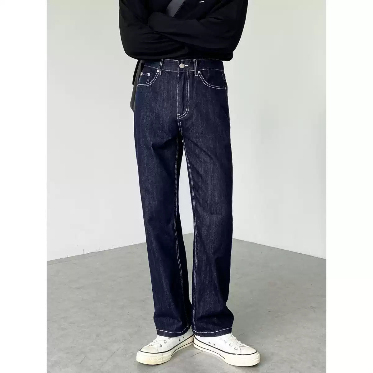 Dark Wash Casual Straight Leg Jeans