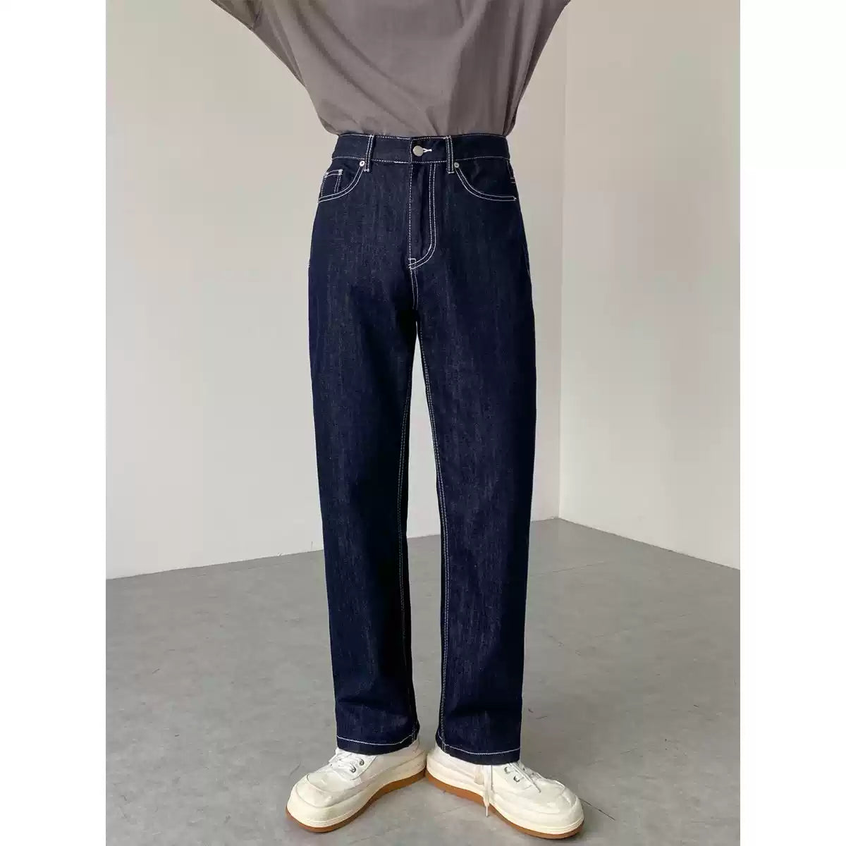 Dark Wash Casual Straight Leg Jeans