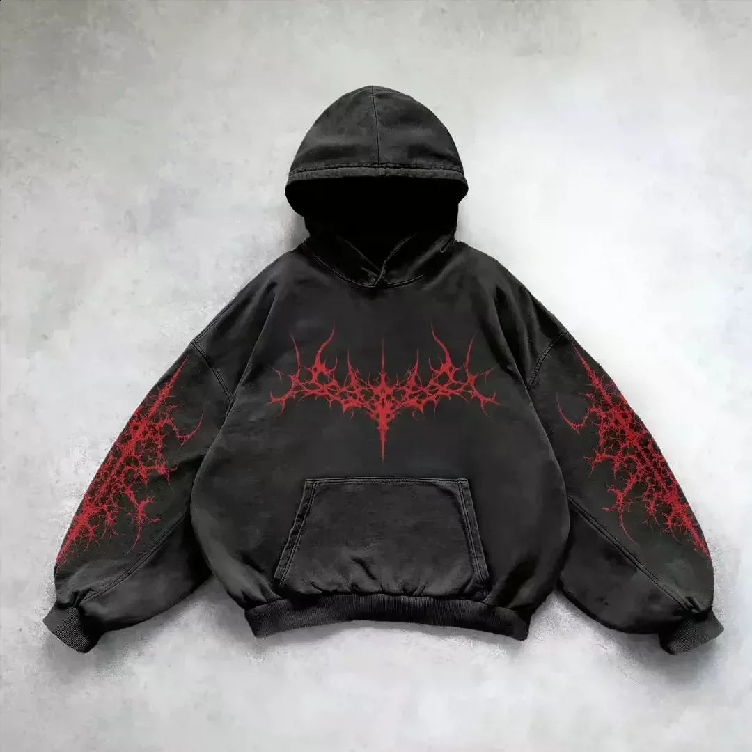 Gothic Heart Chain Print Street Hoodie