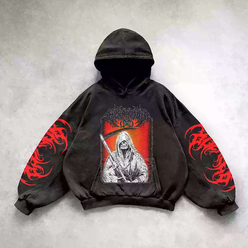 Gothic Heart Chain Print Street Hoodie