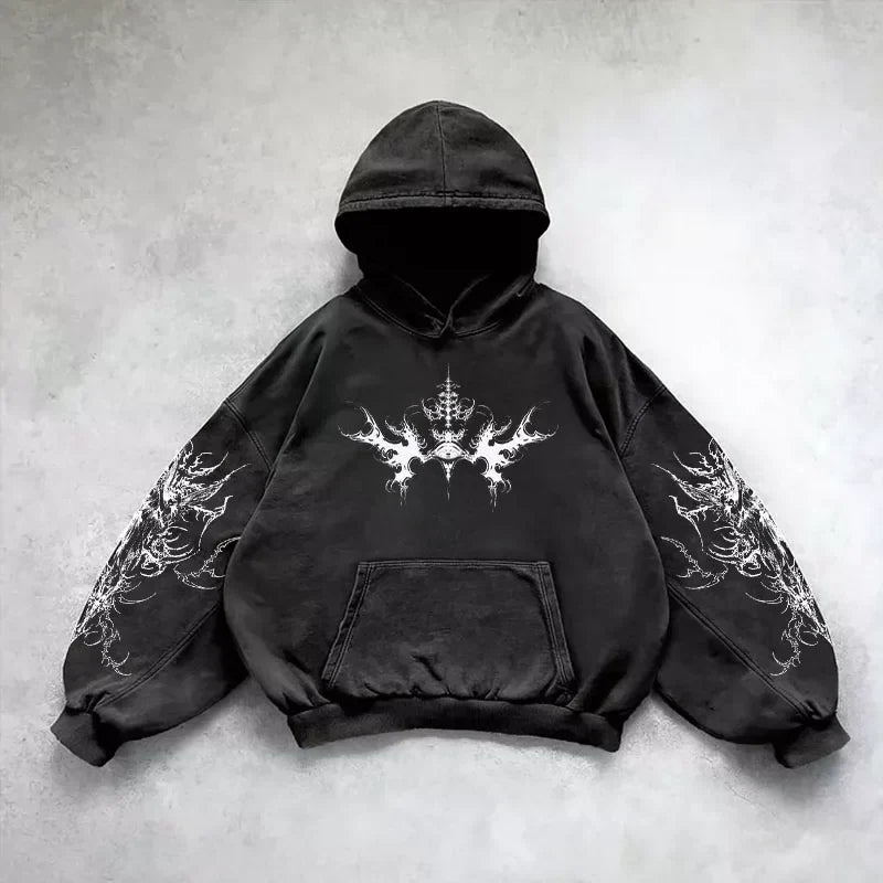 Gothic Heart Chain Print Street Hoodie