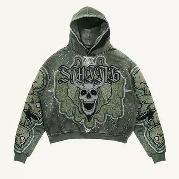 Skull Graphic Fleece Pullover Hoodie