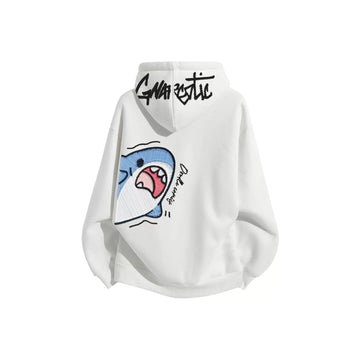 Oversized Shark Graphic Fleece Hoodie