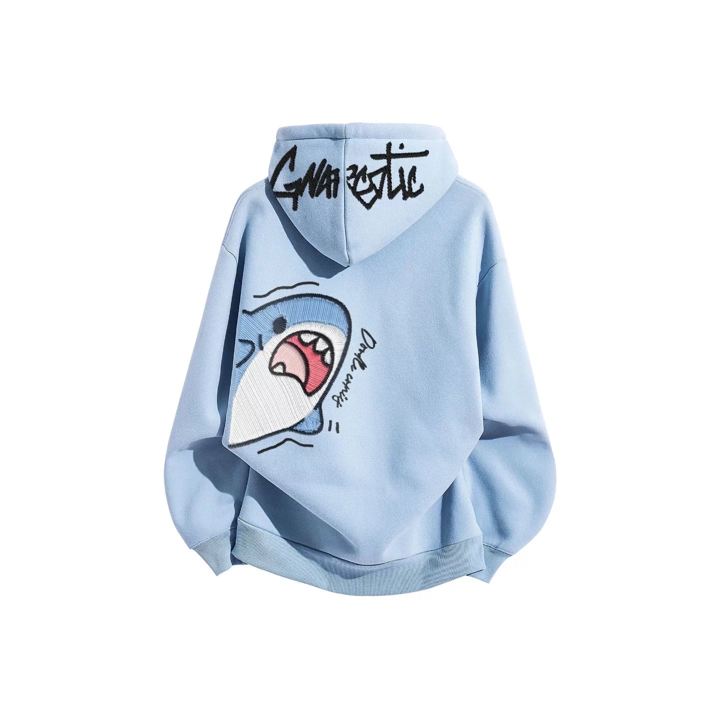 Oversized Shark Graphic Fleece Hoodie