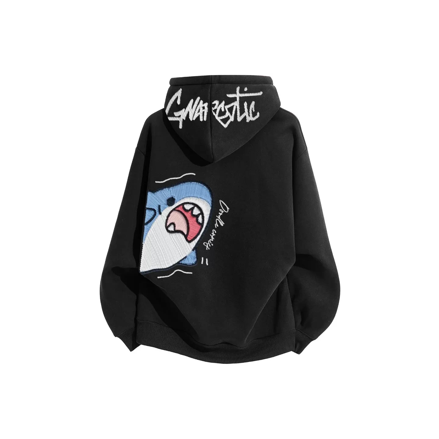 Oversized Shark Graphic Fleece Hoodie