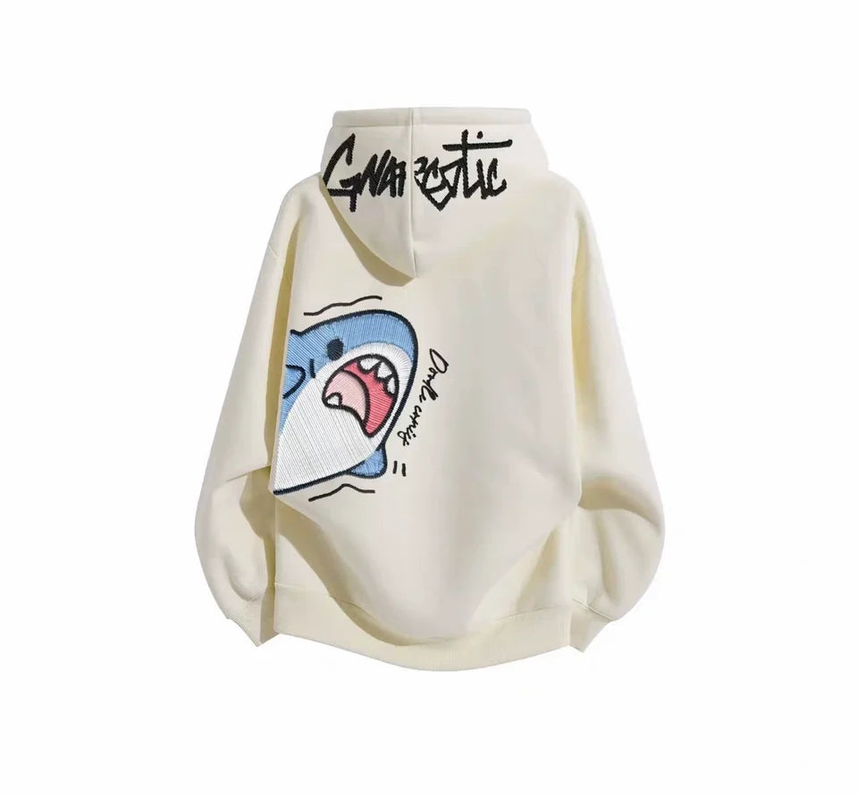 Oversized Shark Graphic Fleece Hoodie