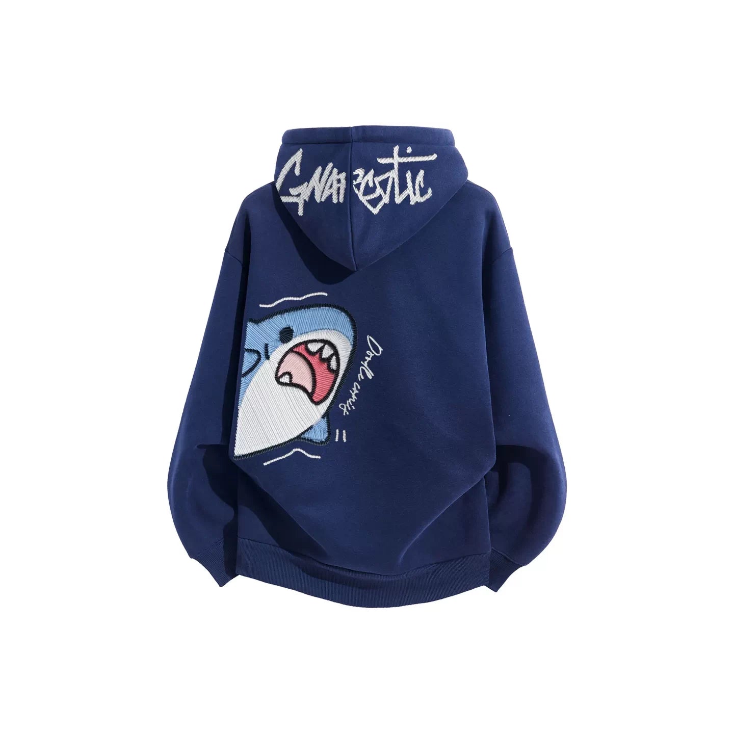 Oversized Shark Graphic Fleece Hoodie
