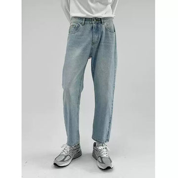 Washed Light Blue Straight Leg Jeans