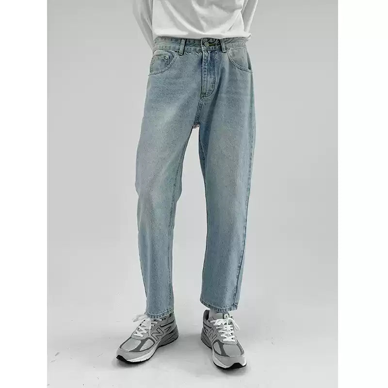 Washed Light Blue Straight Leg Jeans