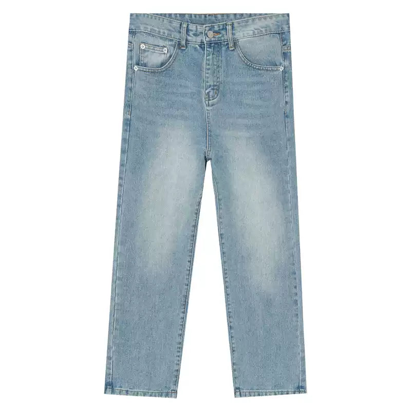 Washed Light Blue Straight Leg Jeans